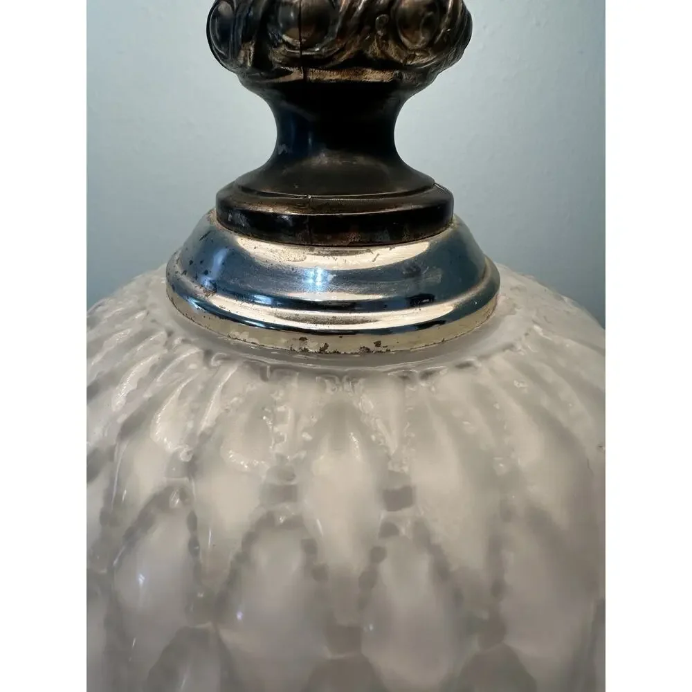 Vintage Hollywood Regency Quilted Hobnail Milkglass Lamp with Brass MCM
